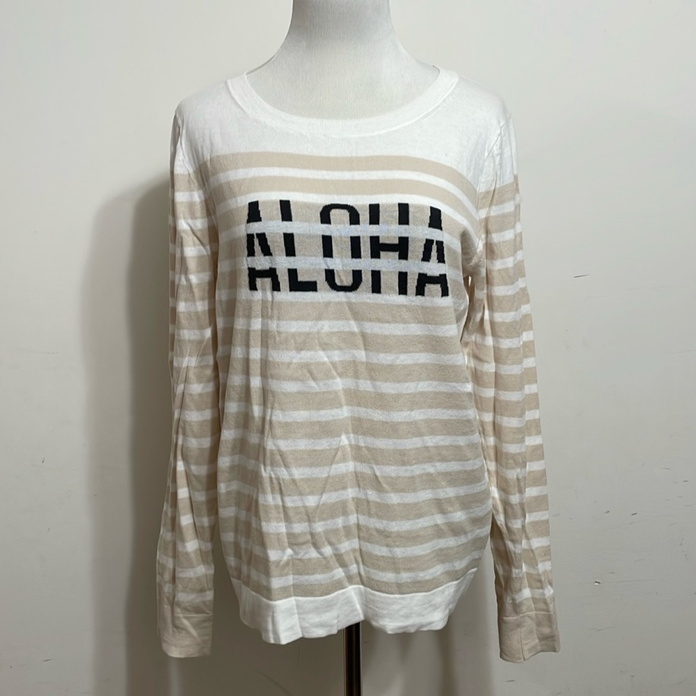 J. Crew Factory ALOHA Striped 100% Cotton Sweater Size Large